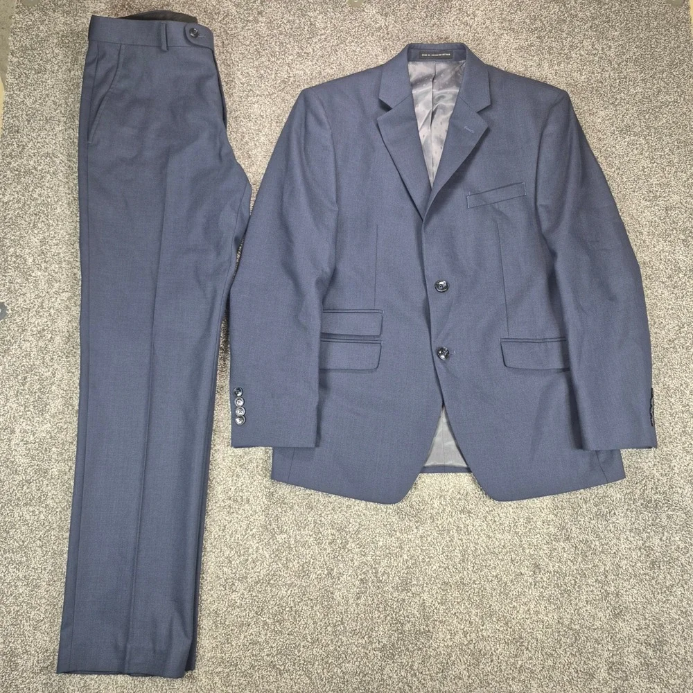 Perry Ellis Portfolio Suit Mens 38S Blue Slim Fit 2-Piece Blazer Pants 32x32